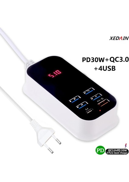 Cep Telefonu USB Şarj Cihazı Çoklu Bağlantı Noktaları PD30W Hızlı Şarj 3.0 Duvar Şarj Cihazları Adaptör Uzatma Kablosu Ab Ingiltere Abd Tak Hızlı Şarj (Yurt Dışından)