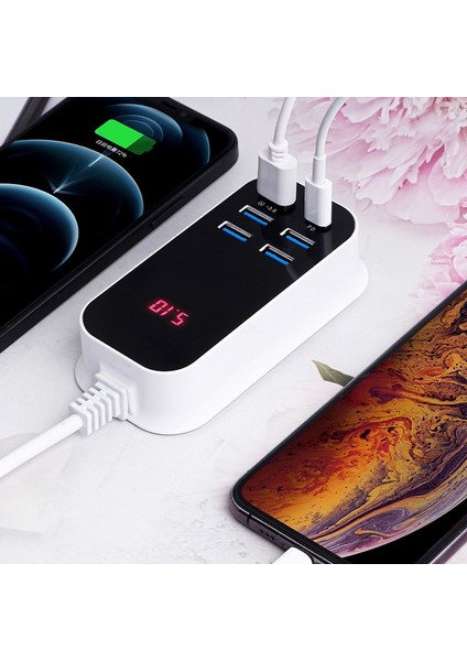 Cep Telefonu USB Şarj Cihazı Çoklu Bağlantı Noktaları PD30W Hızlı Şarj 3.0 Duvar Şarj Cihazları Adaptör Uzatma Kablosu Ab Ingiltere Abd Tak Hızlı Şarj (Yurt Dışından) indirimleri