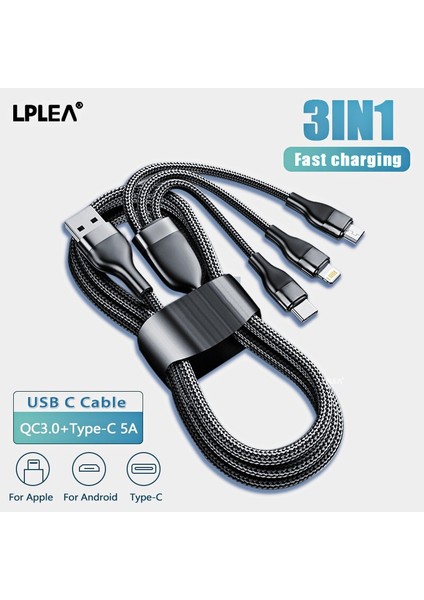 3in1 USB C Tipi C Kablo iPhone 14 13 12 Pro Max Hızlı Şarj Samsung Huawei Xiaomi Android Telefon Şarj Cihazı Veri Kablosu (Yurt Dışından)