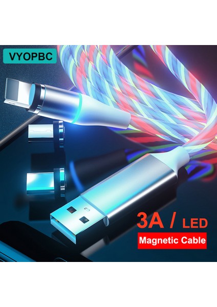 Vyopbc LED Manyetik Kablo 3A Hızlı Şarj Mikro USB C Tipi Kablo Manyetik Şarj Cihazı iPhone Xiaomi Poco Samsung Veri Kablosu Tel (Yurt Dışından) fiyatları