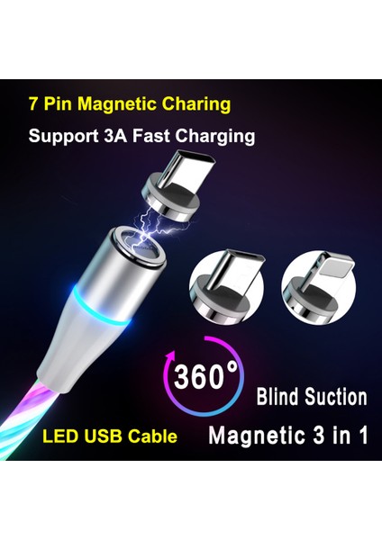 Vyopbc LED Manyetik Kablo 3A Hızlı Şarj Mikro USB C Tipi Kablo Manyetik Şarj Cihazı iPhone Xiaomi Poco Samsung Veri Kablosu Tel (Yurt Dışından) modelleri