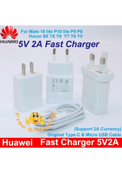 Orijinal Huawei Ab Abd Ingıltere Tak Hızlı Şarj Cihazı 5 V/2A Tpye-C Mikro USB Kablosu Nova 3i 2i Için ONUR8X 7c P6 P7 P8 P9 P10 Lite Mate7 8 (Yurt Dışından)