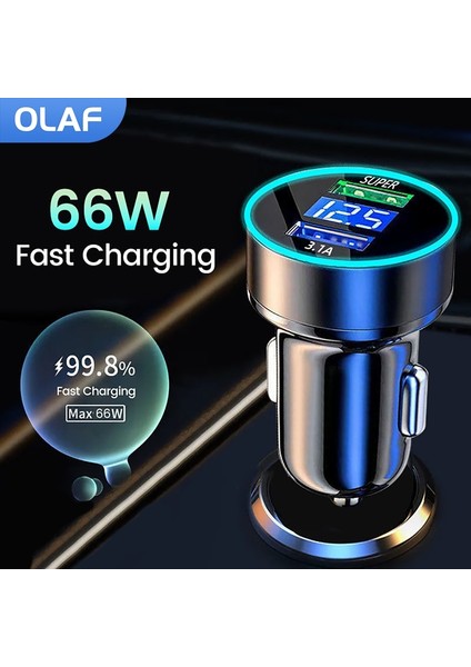 Olaf 66W 2 Port USB Araç Şarj Cihazı Hızlı Şarj Hızlı Şarj 3.0 USB C Araç Telefonu Şarj Adaptörü iPhone 13 12 Xiaomi Samsung (Yurt Dışından)