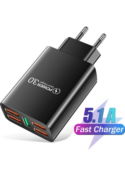5.1A 5 Port USB Şarj Aleti Hızlı Şarj Hızlı Duvar Şarj Cihazı Xiaomi iPhone Huawei Taşınabilir Telefon Şarj Cihazı Qc3.0 Adaptörü Ab/abd Tak (Yurt Dışından)