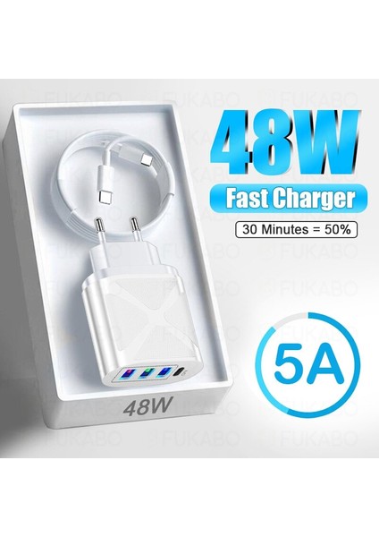 48W Şarj Adaptörü USB Şarj Cihazı USB C Hızlı Şarj Cihazı iPhone 13 14 Pro Max iPad Air Xiaomi Samsung Huawei Tip-C Şarj Kablosu (Yurt Dışından)