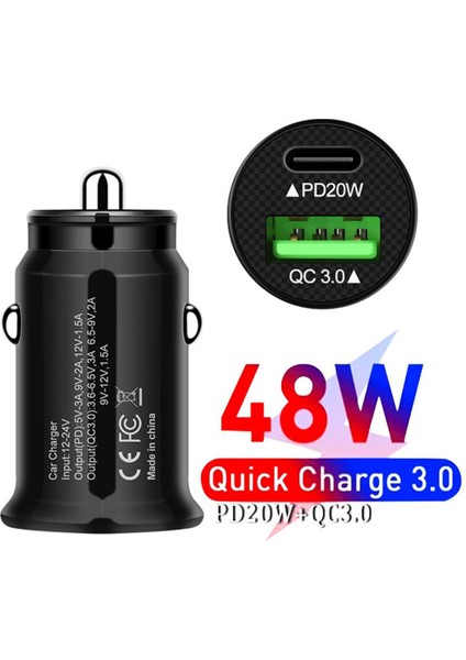 Mini Stealth Araç Adaptörü Qc 4.0 3.0 Hızlı Şarj Tipi C Pd Şarj Cihazı 48W Pd+Qc/pd+Pd Araç Şarj Cihazı Iphone 12 13 Huawei Xiaomi Için (Yurt Dışından)