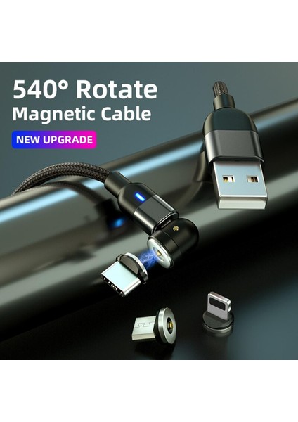 M Manyetik Kablo 540 Derece Döndürme USB C Tipi Şarj Kablosu Uzun USB Mıknatıs Şarj Cihazı Mikro Manyetik Kablo 1 M 2 M iPhone (Yurt Dışından)