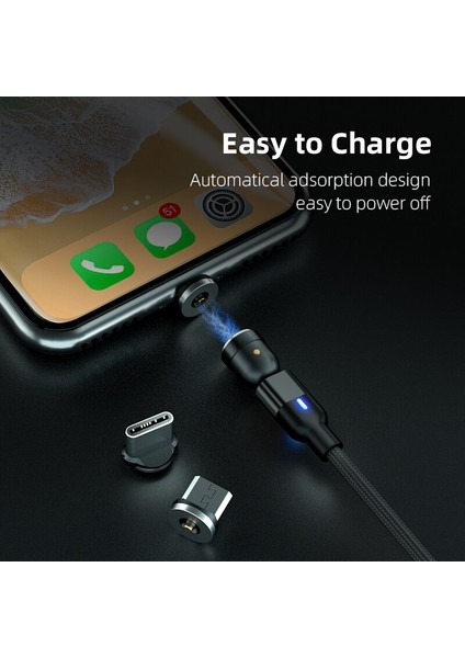 M Manyetik Kablo 540 Derece Döndürme USB C Tipi Şarj Kablosu Uzun USB Mıknatıs Şarj Cihazı Mikro Manyetik Kablo 1 M 2 M iPhone (Yurt Dışından) fiyatları