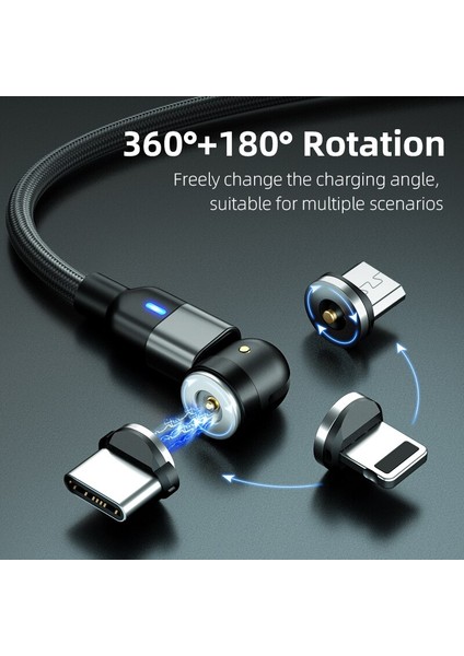 M Manyetik Kablo 540 Derece Döndürme USB C Tipi Şarj Kablosu Uzun USB Mıknatıs Şarj Cihazı Mikro Manyetik Kablo 1 M 2 M iPhone (Yurt Dışından) modelleri