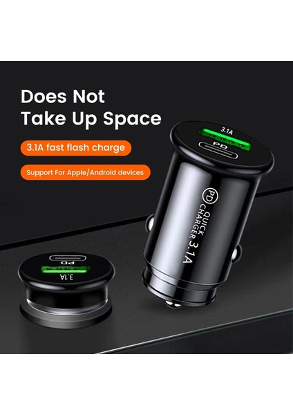 Olaf Çift Bağlantı Noktalı Tip C USB Araç Şarj Cihazı 3.1A Hızlı Şarj Pd USB C Araç Cep Telefonu Şarj Adaptörü iphone Samsung Xiaomi ipad (Yurt Dışından) modelleri