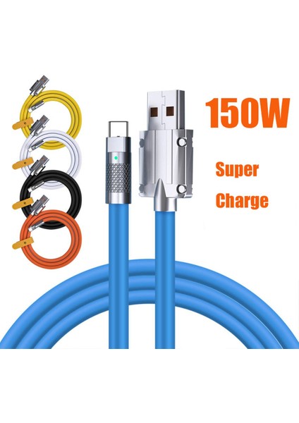150W 6A Süper Hızlı Şarj Sıvı Silikon Kablo Tip-C Şarj Veri Kablosu USB Kalın Veri Hattı Xiaomi Huawei Onur Samsung Için (Yurt Dışından)
