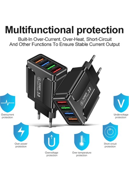 4 Port Hızlı Şarj 3.0 Duvar Hızlı Şarj Adaptörü Mikro USB Hızlı Veri Senkronizasyon Şarj Kablosu Samsung Xiaomi Huawei Cep Telefonu Için (Yurt Dışından) fiyatları