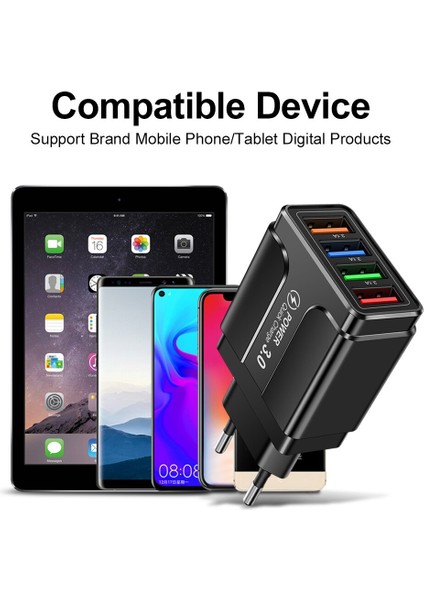 4 Port Hızlı Şarj 3.0 Duvar Hızlı Şarj Adaptörü Mikro USB Hızlı Veri Senkronizasyon Şarj Kablosu Samsung Xiaomi Huawei Cep Telefonu Için (Yurt Dışından) fırsatları