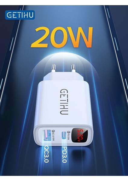 Getıhu Pd Qc 20W USB Telefon Şarj Cihazı LED C Tipi Hızlı Şarj Taşınabilir Ab Adaptörü iPhone 13 12 11 iPad Huawei Xiaomi Samsung Lg (Yurt Dışından) fiyatları