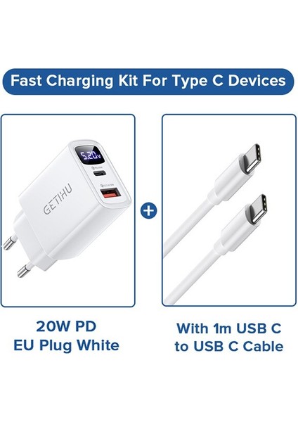 Getıhu Pd Qc 20W USB Telefon Şarj Cihazı LED C Tipi Hızlı Şarj Taşınabilir Ab Adaptörü iPhone 13 12 11 iPad Huawei Xiaomi Samsung Lg (Yurt Dışından) fırsatları