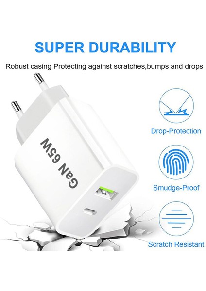 Gan 65W Şarj Cihazı Ab/abd Tak Çift Bağlantı Noktalı Hızlı Şarj Cihazı USB Tip C Telefon Adaptörü iPhone 13 Pro Xiaomi 12 Redmi Note Samsung Galaxy (Yurt Dışından)