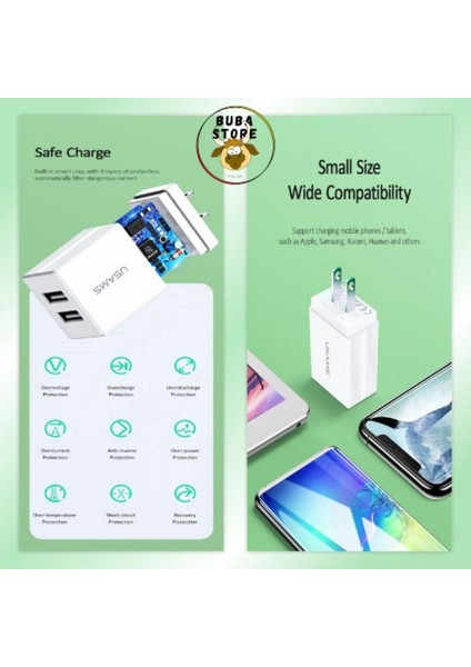 Usams T24 Çift USB Şarj Adaptörü Seyahat Şarj Cihazı 2.1A (Yurt Dışından) fırsatları
