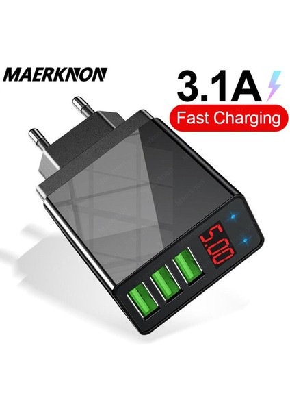 USB Şarj Cihazı Hızlı Şarj 3.0 3 Bağlantı Noktalı Duvar Şarj Cihazı Telefon Adaptörü LED Ekranlı Ab/abd Tak Hızlı Şarj Samsung Xiaomi Huawei Için (Yurt Dışından)