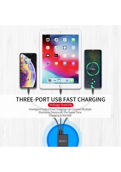 USB Şarj Cihazı Hızlı Şarj 3.0 3 Bağlantı Noktalı Duvar Şarj Cihazı Telefon Adaptörü LED Ekranlı Ab/abd Tak Hızlı Şarj Samsung Xiaomi Huawei Için (Yurt Dışından) modelleri