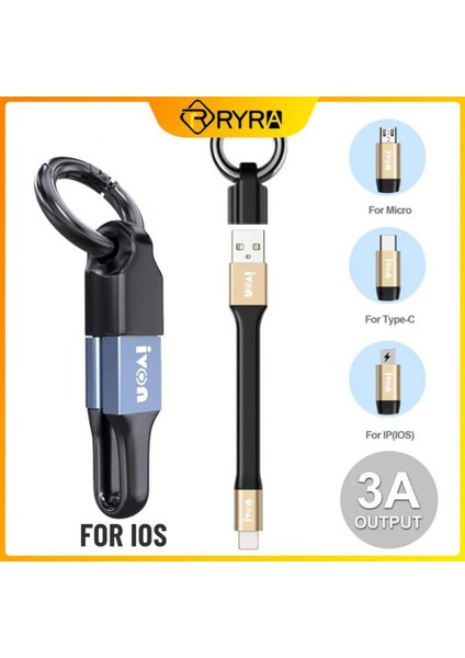 Ryra 3A Hızlı Şarj Kablosu Taşınabilir Mini Anahtarlık 2 In 1 USB Mobil Veri Kablosu Huawei Samsung Xiaomi Için Şarj Veri Kablosu (Yurt Dışından)