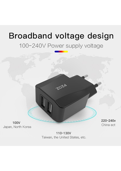 Pzoz USB Şarj Aleti Seyahat Ab Tak 2A Hızlı Şarj Adaptörü Taşınabilir Çift Duvar Şarj Cihazı Cep Telefonu Kablosu iphone Samsung Xiaomi (Yurt Dışından) fırsatları