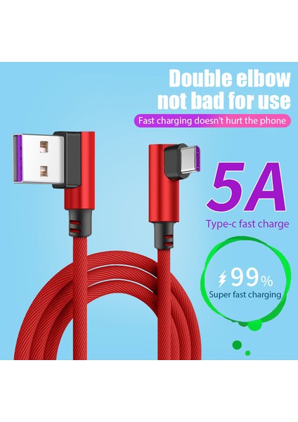 5A USB Mikro Kablo 90 Derece Dirsek Veri Kablosu Şarj Kablosu Cep Telefonu Için Naylon USB C Tipi C Hızlı Şarj Mikro USB Kablosu (Yurt Dışından)