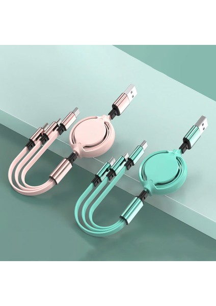 3 In 1 Geri Çekilebilir Veri USB Kablosu iPhone Şarj Cihazı Hızlı Tel Şarj Kablosu Android Telefon Için Tip C Xiaomi Huawei Samsung (Yurt Dışından)