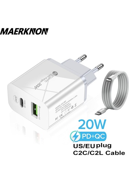 Pd 20W USB C Şarj Cihazı Qc+Pd 2 Port LED Hızlı Telefon Şarj Duvar Adaptörü iPhone 13 12 Huawei Xiaomi Samsung Hızlı Şarj Adaptörü (Yurt Dışından)