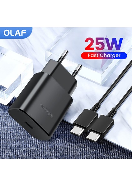 Olaf 25W USB C Şarj Cihazı Hızlı Şarj Adaptörü Samsung Galaxy S21 S20 Not 20 10 A71 A80 A90 W20 W21 Tipi C Tipi C Tipi Kablo (Yurt Dışından)