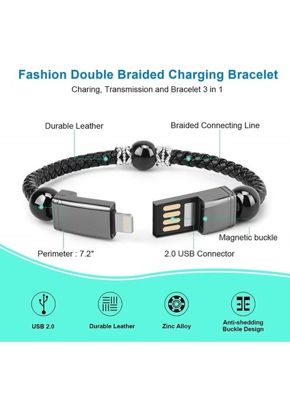 Deri Taşınabilir USB Tip C Bilezik Telefon Şarj Cihazı Mikro Şarj Veri Transferi Carregador Iphone 11 12 13 Samsung Xiaomi (Yurt Dışından) fiyatları