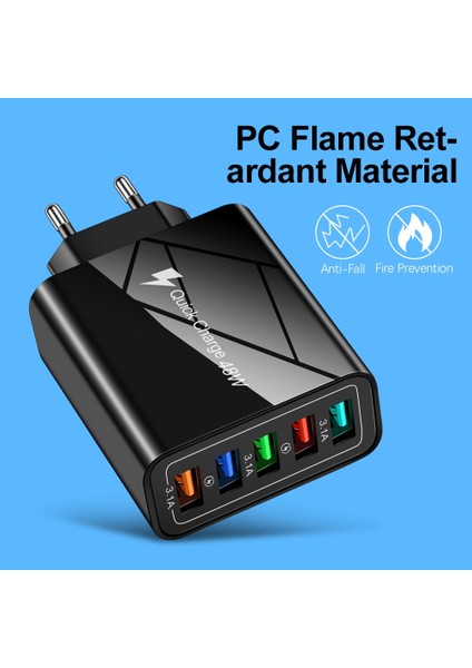 48W 5 USB Şarj Cihazı Hızlı Şarj Aleti Hızlı Şarj Evrensel Duvar Şarj Cihazı Qc3.0 Adaptörü iPhone 12 Xiaomi Huawei Mate 40 Samsung Için (Yurt Dışından) modelleri