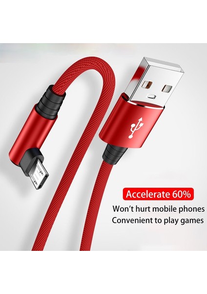 USB Mikro Kablo 3A 90 Derece Dirsek Veri Kablosu Şarj Kablosu Samsung Xiaomi Cep Telefonu Aksesuarları Hızlı Şarj USB Kablosu (Yurt Dışından)