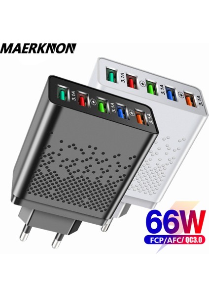 Port 66W USB Şarj Aleti Duvar Adaptörü Hızlı Şarj Cihazı Telefon Şarjı Için iphone Samsung Xiaomi Tablet Hızlı Mobil Şarj Cihazı Qc3.0 (Yurt Dışından)