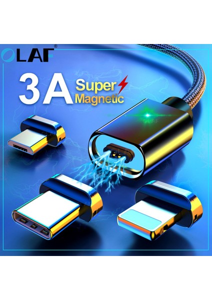 Olaf 2m Manyetik Mikro USB Kablosu iPhone Samsung Için Hızlı Şarj Veri Kablosu Kablosu Mıknatıs Şarj Cihazı USB Tipi C 3A Cep Telefonu Kablosu (Yurt Dışından) fiyatları