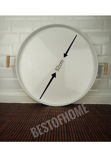 Beyaz Ahşap Kulplu Galvaniz Yuvarlak Tepsi Büyük Boy BH102 fiyatları