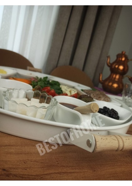 Beyaz Ahşap Kulplu Galvaniz Yuvarlak Tepsi Büyük Boy BH102 modelleri