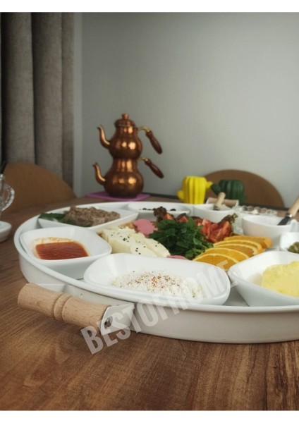 Beyaz Ahşap Kulplu Galvaniz Yuvarlak Tepsi Büyük Boy BH102 fırsatları