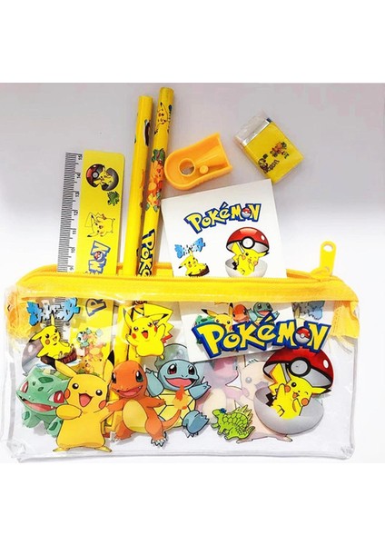 Yeni Pokemon Anime Sabit Set Pikachu Karikatür Kalem Cetvel Silgi Kalemtıraş Mini Dizüstü Bilgisayar Seti Öğrenci Şekil Oyuncaklar Hediye (Yurt Dışından)
