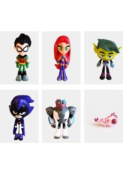 6 Stil/set 5-8 cm Titans Robin Cyborg Beast Boy Raven Starfire Silkie Altı Mini Aksiyon Figürü Film Model Oyuncaklar Bebek (Yurt Dışından) fırsatları