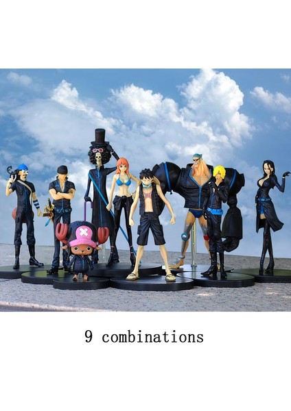 9 Adet Tek Parça Anime Siyah Elbise Tiyatro Versiyonu Luffy Zoro Sanji Francine Nami Pvc Bebek Eylem Dekorasyon Oyuncak Hediye (Yurt Dışından)
