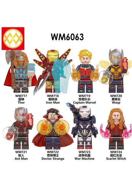 8 Adet/grup WM6063 Endgame Demir Adam Thor Kaptan Marvel Karınca Adam Wasp Doktor Garip Savaş Makinesi Scarlet Cadı Yapı Taşları Çocuk Oyuncak (Yurt Dışından)