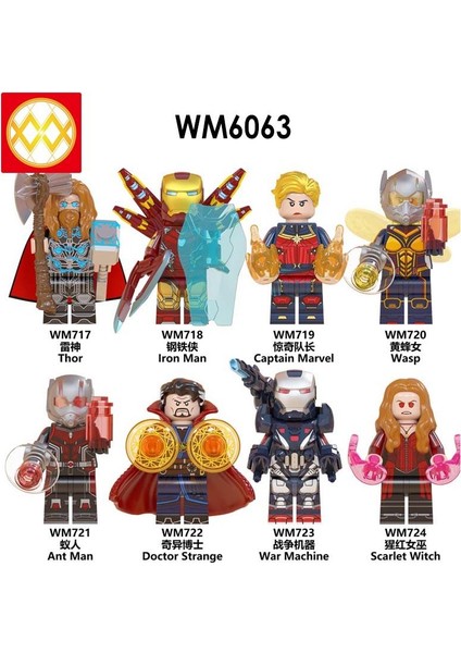 8 Adet/grup WM6063 Endgame Demir Adam Thor Kaptan Marvel Karınca Adam Wasp Doktor Garip Savaş Makinesi Scarlet Cadı Yapı Taşları Çocuk Oyuncak (Yurt Dışından)