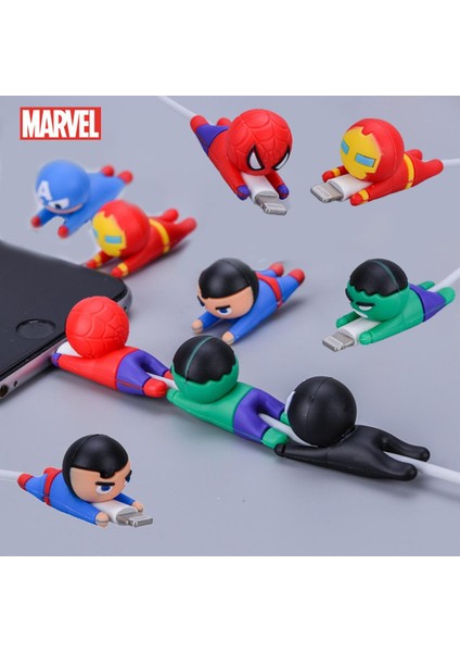 Marvel Örümcek Adam Figürleri USB Koruyucu Kılıf Demir Adam Silikon Veri Kablosu Bite Koruyucu Kapak Kaptan Amerika Hulk Oyuncaklar Hediyeler (Yurt Dışından)