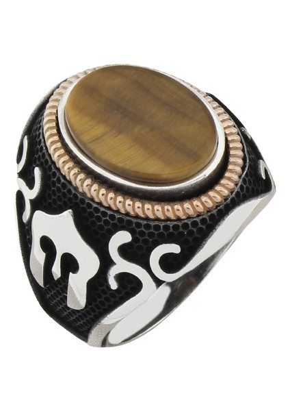 Erkek Yüzük Gümüş 925 Ayar Kaplangözü Taşlı