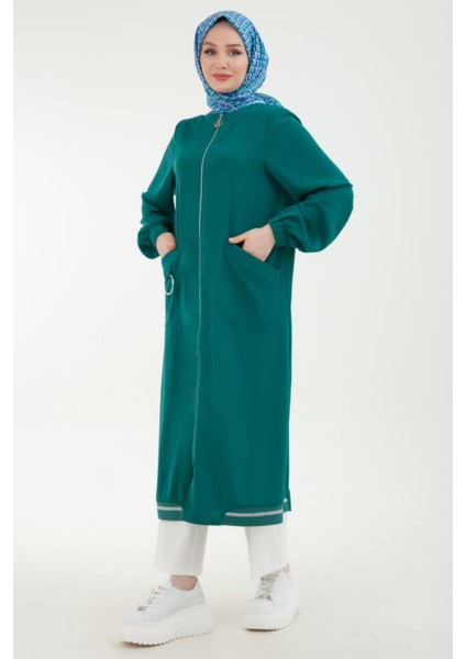 Kolları Lastikli Cepli Fermuarlı Giy Çık Zümrüt 24YT546