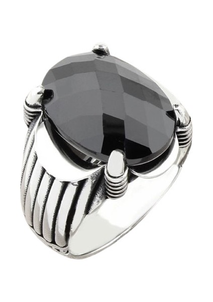 Erkek Yüzük Gümüş 925 Ayar Zirkon Taşlı