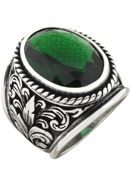 Erkek Yüzük Gümüş 925 Ayar Zirkon Taşlı