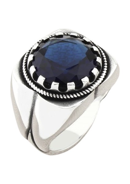 Erkek Yüzük Gümüş 925 Ayar Zirkon Taşlı