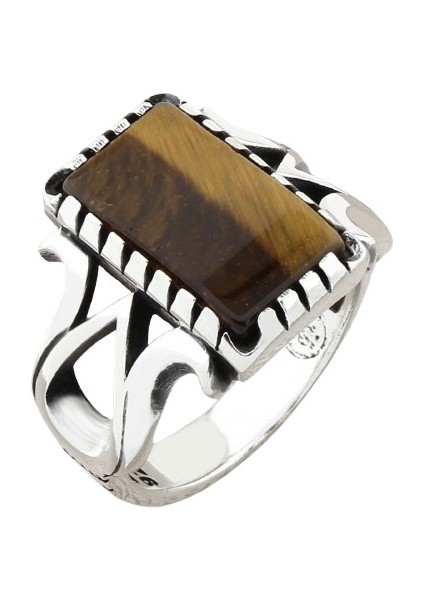 Erkek Yüzük Gümüş 925 Ayar Kaplangözü Taşlı