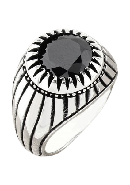 Erkek Yüzük Gümüş 925 Ayar Zirkon Taşlı